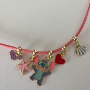 Disney Stitch Charm Necklace - Coral Faux Suede